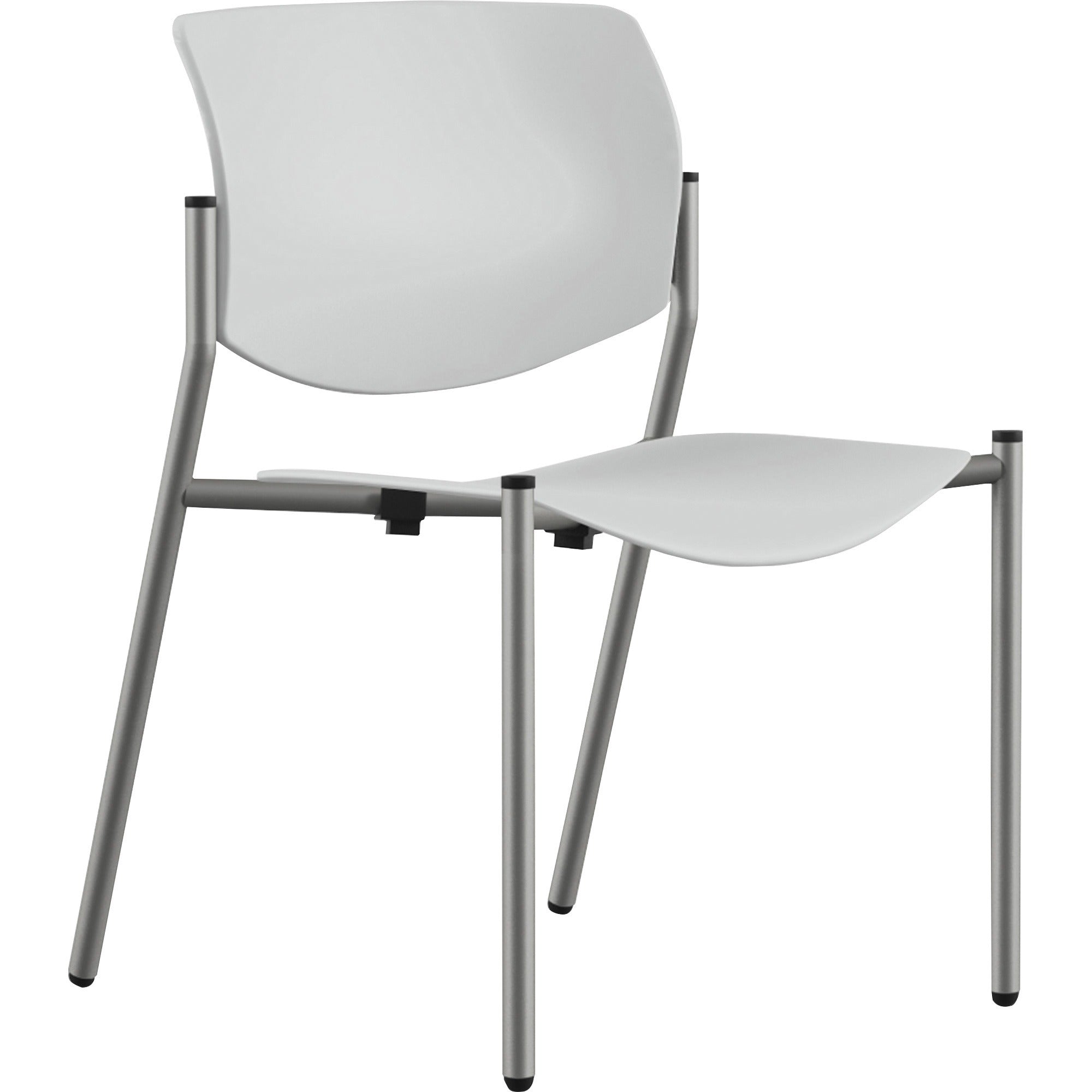 9 to 5 Seating Shuttle Armless Stack Chair with Glides - White Seat Color - Plastic Seat Material - White Back Color - Plastic Back Material - Powder Coated, Silver Frame Color - Four-legged Base - 1 Each