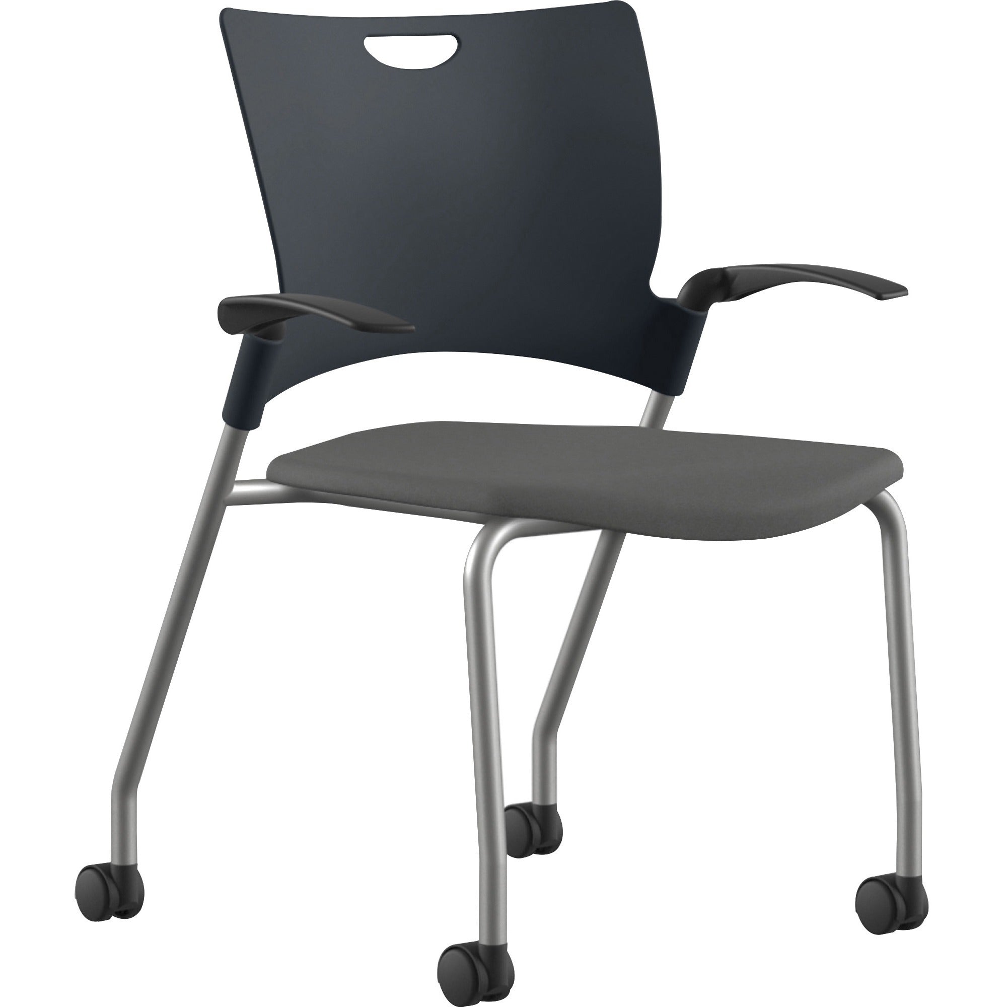 9 to 5 Seating Bella Fabric Seat Mobile Stack Chair - Fabric, Foam, Plastic Seat Material - Fabric, Plastic, Foam Back Material - Powder Coated, Silver Frame Color - Four-legged Base - Dove Gray - 1 Each