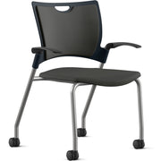 9 to 5 Seating Bella Fabric Seat Mobile Stack Chair - Fabric, Foam, Plastic Seat Material - Fabric, Plastic, Foam Back Material - Powder Coated, Silver Frame Color - Four-legged Base - Onyx - 1 Each