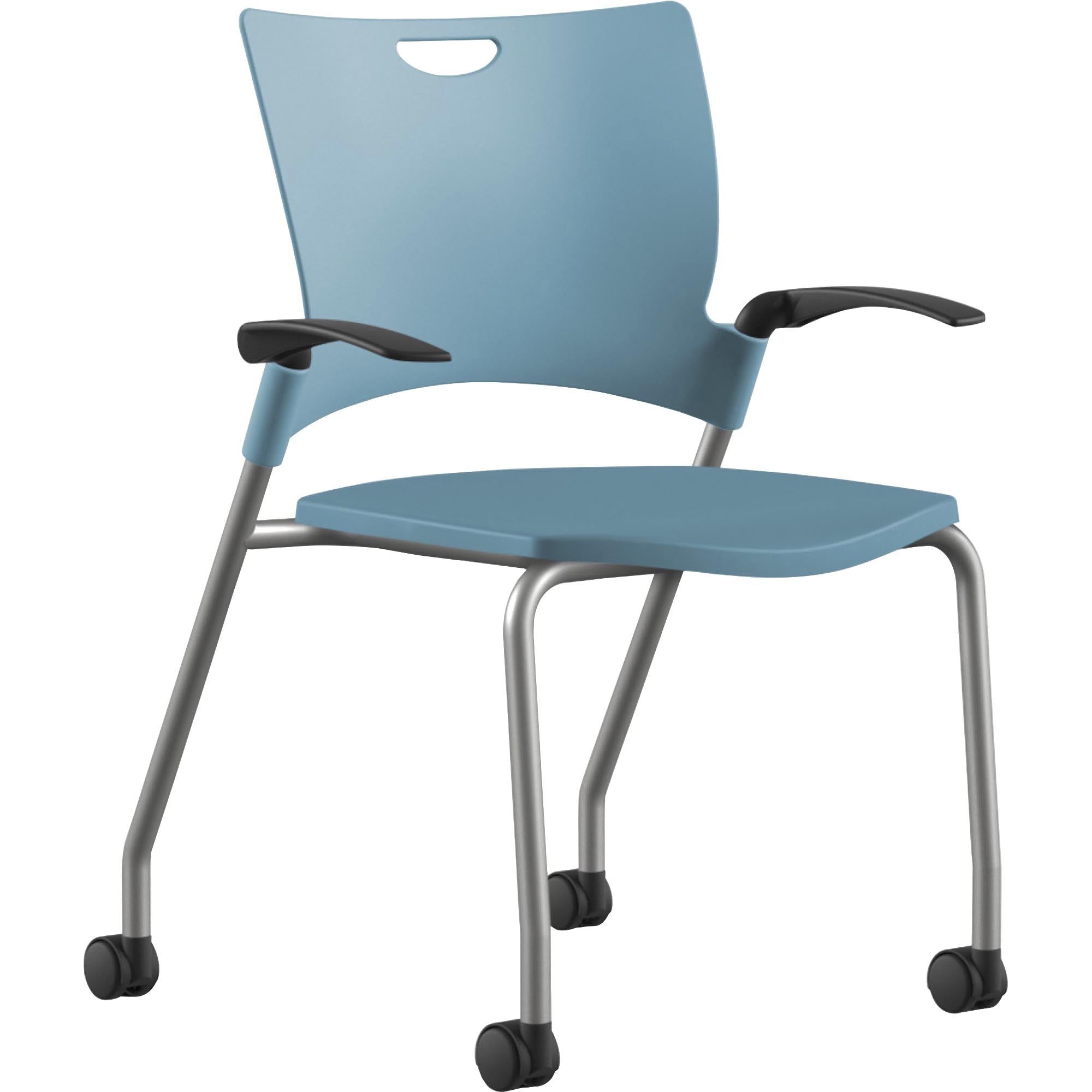 9 to 5 Seating Bella Fixed Arms Mobile Stack Chair - Blue Seat Color - Thermoplastic Seat Material - Blue Back Color - Thermoplastic Back Material - Powder Coated, Silver Frame Color - Four-legged Base - 1 Each