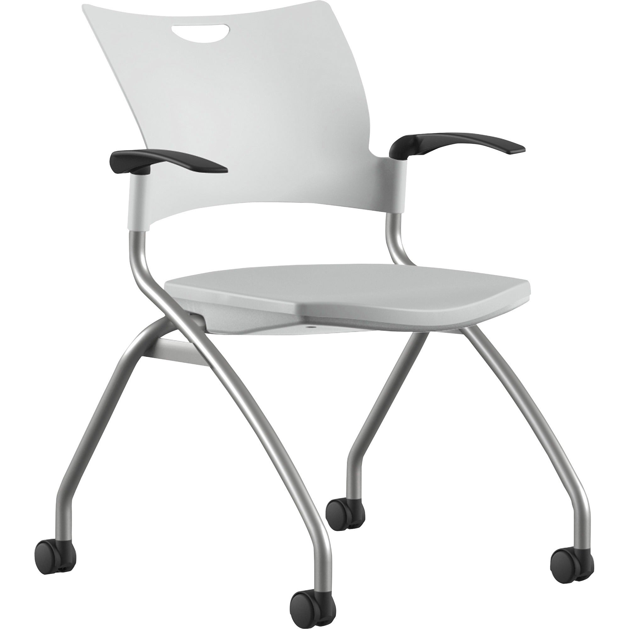 9 to 5 Seating Bella Fixed Arms Mobile Nesting Chair - White Seat Color - Thermoplastic Seat Material - White Back Color - Thermoplastic Back Material - Silver, Powder Coated Frame Color - Four-legged Base - 1 Each