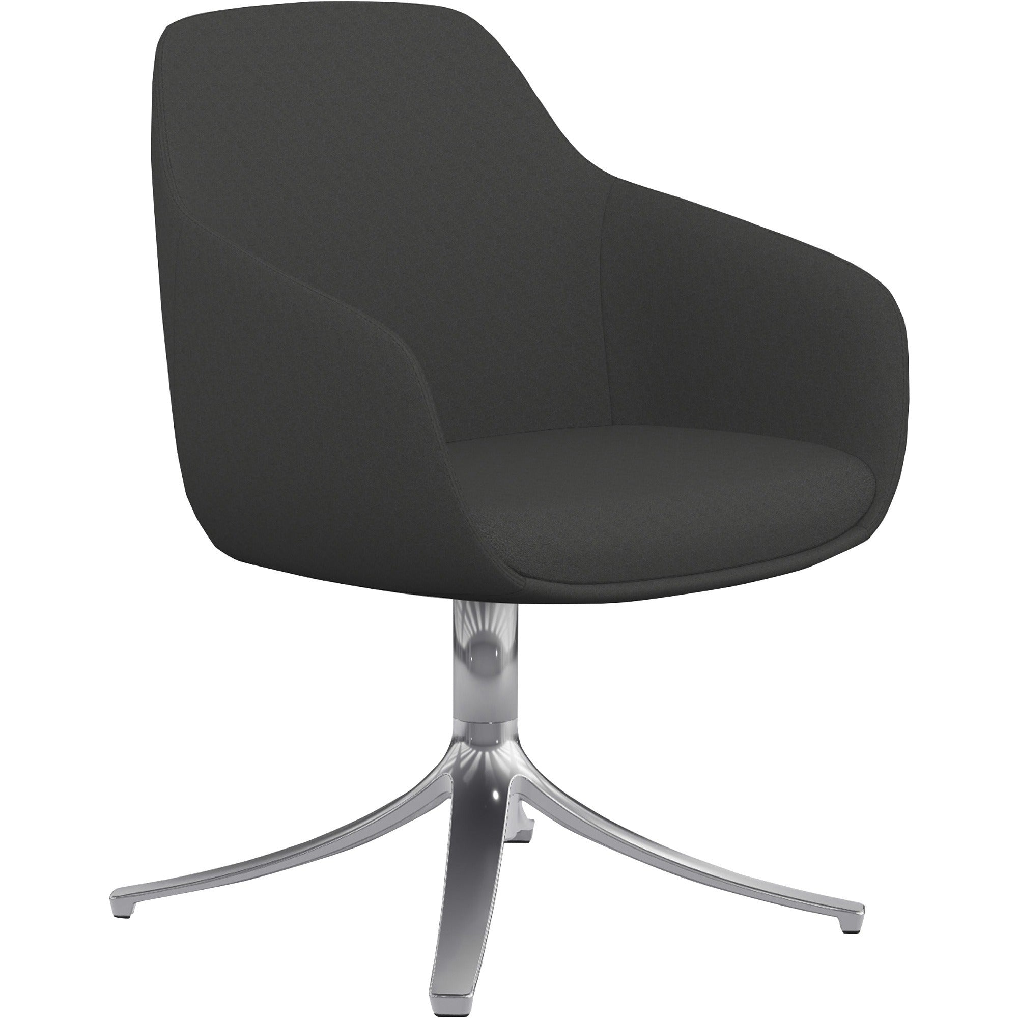9 to 5 Seating Lilly Swivel Base Fabric Lounge Chair, Gray, Upholstered and Cushioned Seat and Back, Aluminum Base, 1 Each