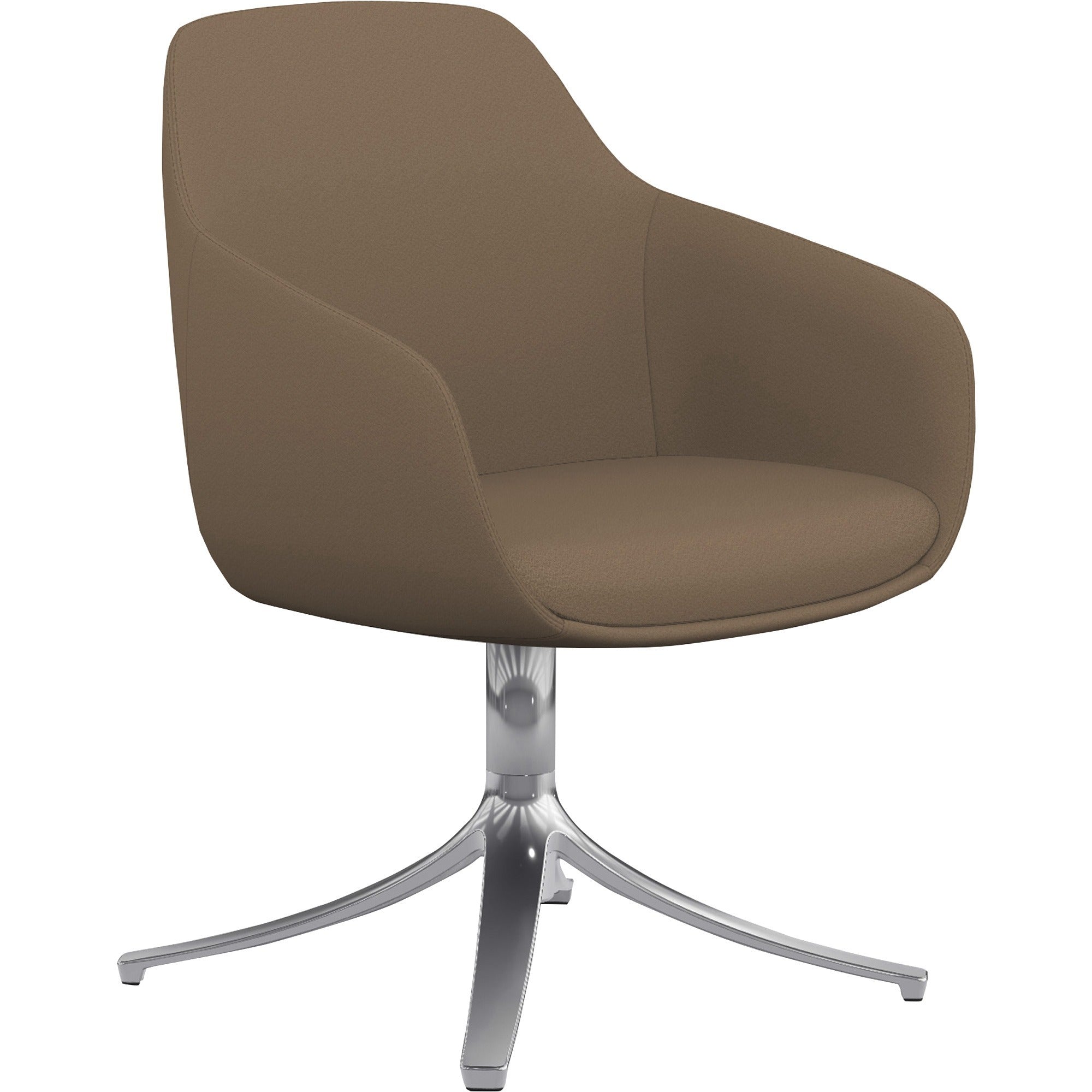 9 to 5 Seating Lilly Swivel Base Fabric Lounge Chair, Latte Color, Upholstered and Cushioned Seat and Back, Aluminum Swivel Base, 1 Each