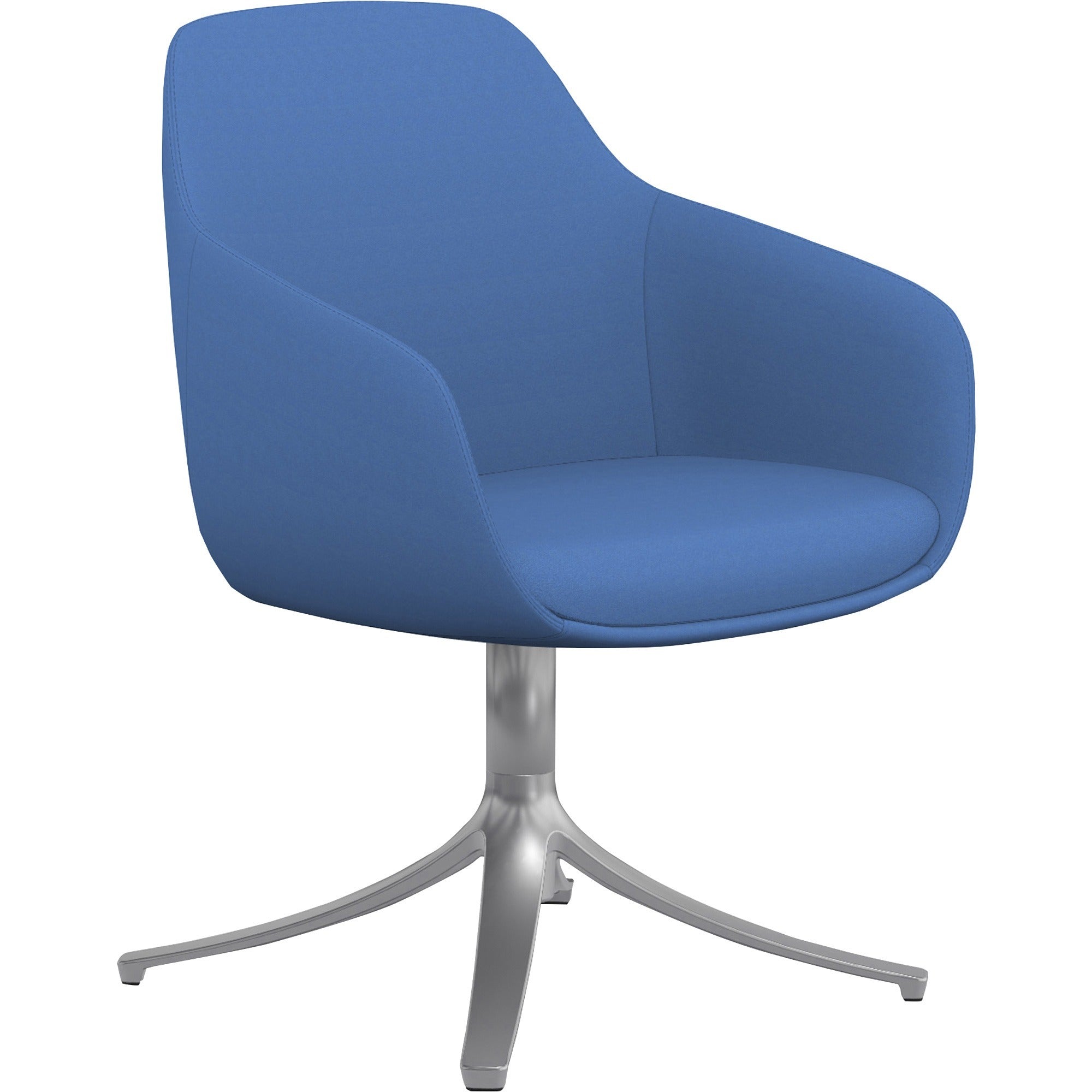 9 to 5 Seating Lilly Swivel Base Fabric Lounge Chair, Blue, Upholstered and Cushioned, Aluminum Silver Base, 1 Each