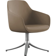 9 to 5 Seating Lilly Swivel Base Fabric Lounge Chair, Latte Color, Fabric and Foam Upholstery, Silver Aluminum Base, Curved Arms, 1 Each