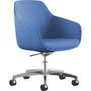 9 to 5 Seating Lilly 5-Star Base Fabric Lounge Chair, Blue, Upholstered Cushioned Seat and Back, Aluminum Base with Casters, 1 Each