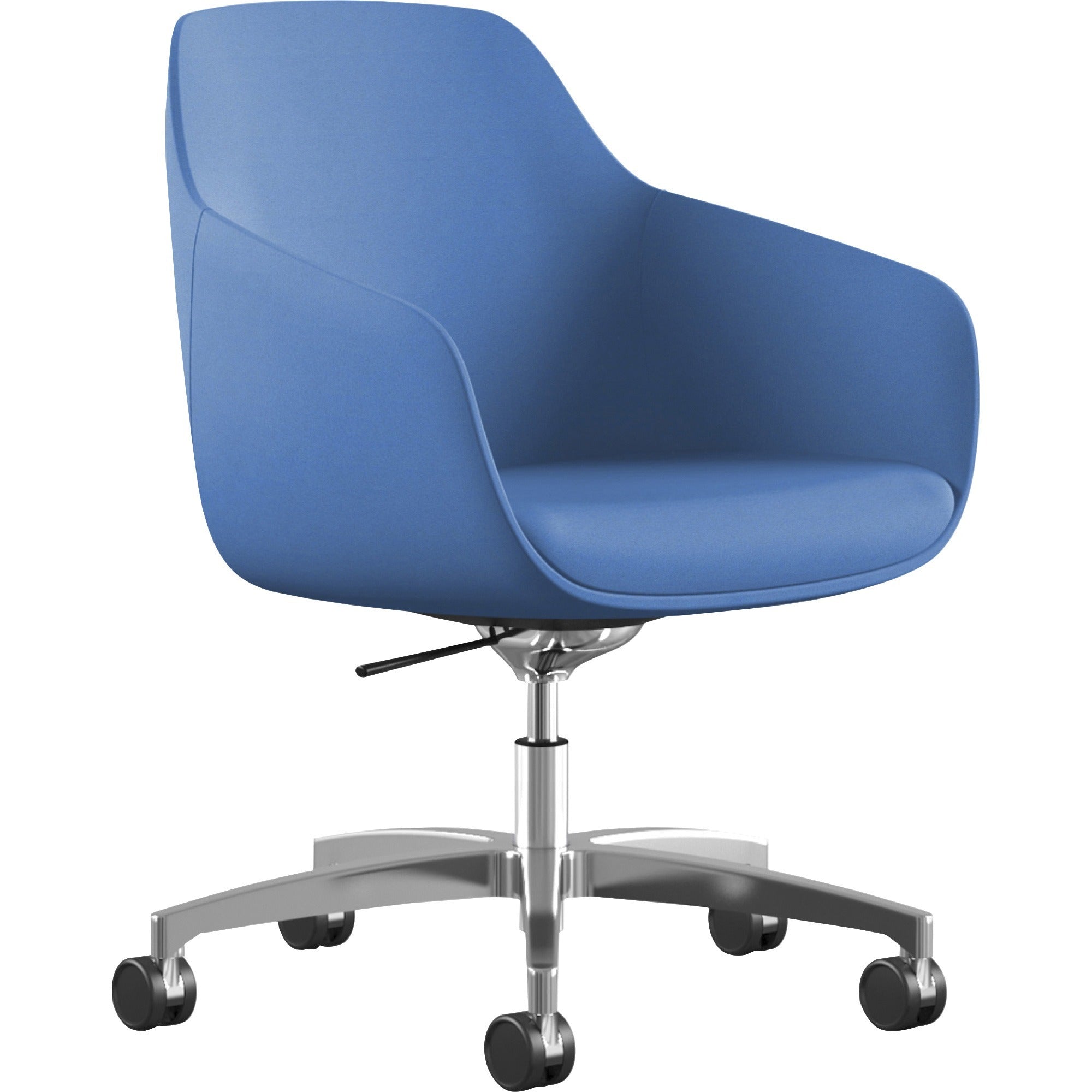 9 to 5 Seating Lilly 5-Star Base Fabric Lounge Chair, Blue, Upholstered Cushioned Seat and Back, Aluminum Base with Casters, 1 Each