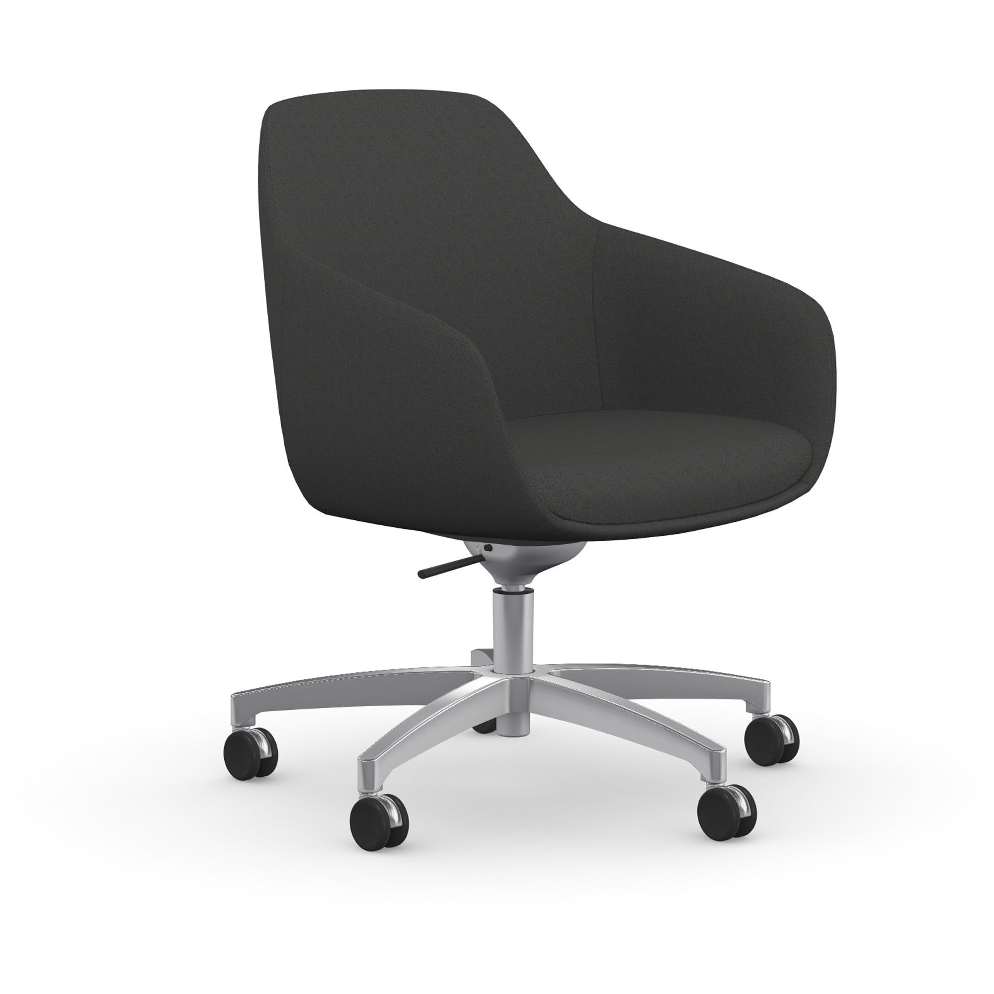 9 to 5 Seating Lilly 5-Star Base Fabric Lounge Chair, Gray, Upholstered Cushioned Seat and Back, Aluminum Base with Casters, 1 Each