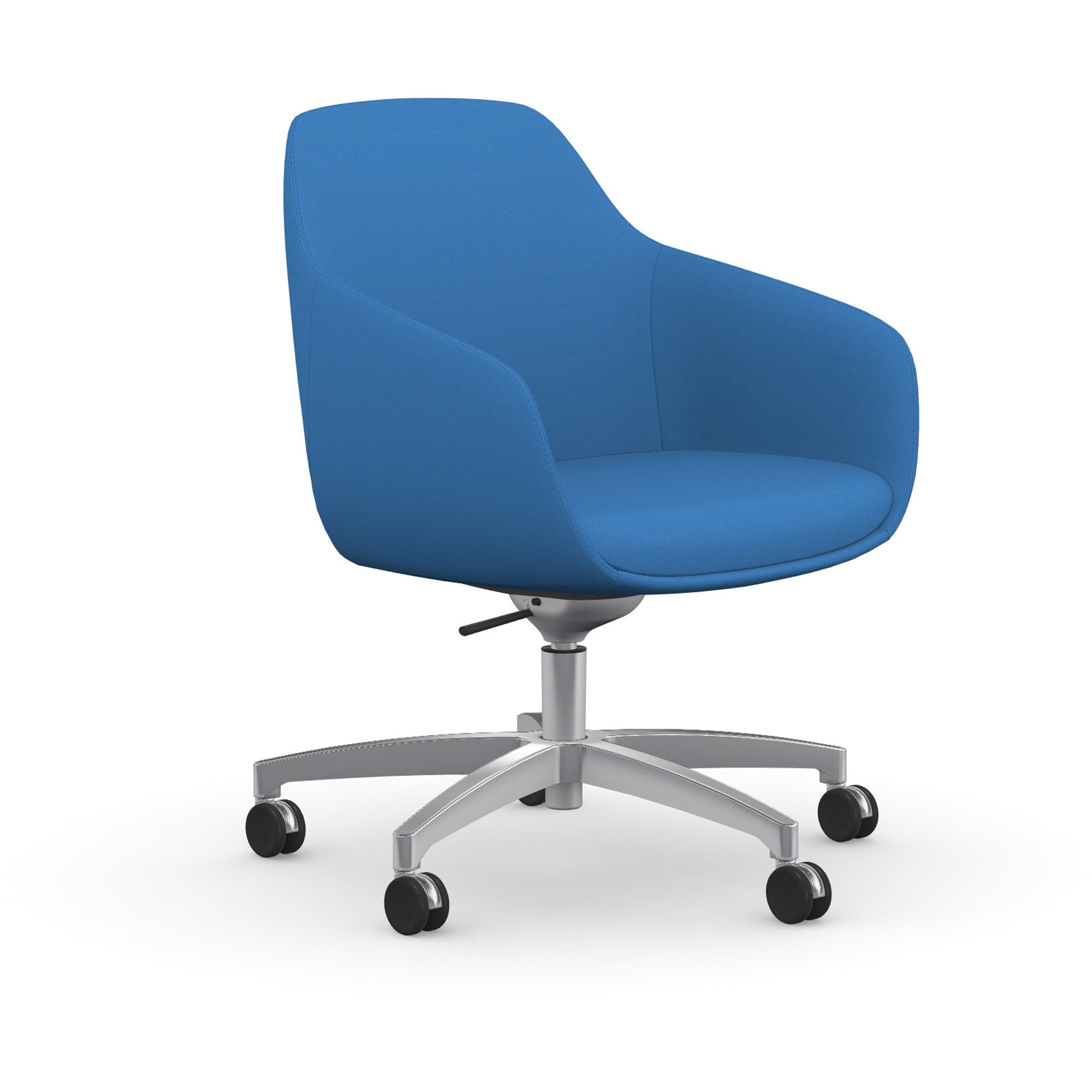 9 to 5 Seating Lilly 5-Star Base Fabric Lounge Chair, Blue, Fabric/Foam Upholstery, Curved Arms, Aluminum Base, 5 Casters, 1 Each