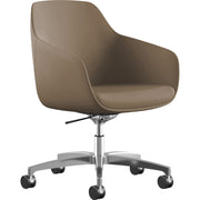 9 to 5 Seating Lilly 5-Star Base Fabric Lounge Chair, Latte Color, Upholstered Fabric and Foam, Silver Aluminum Base, 5 Casters, 1 Each