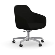 9 to 5 Seating Lilly 5-Star Base Fabric Lounge Chair, Onyx, Upholstered Cushioned Seat and Back, Aluminum Silver Base, 5 Casters, 1 Each