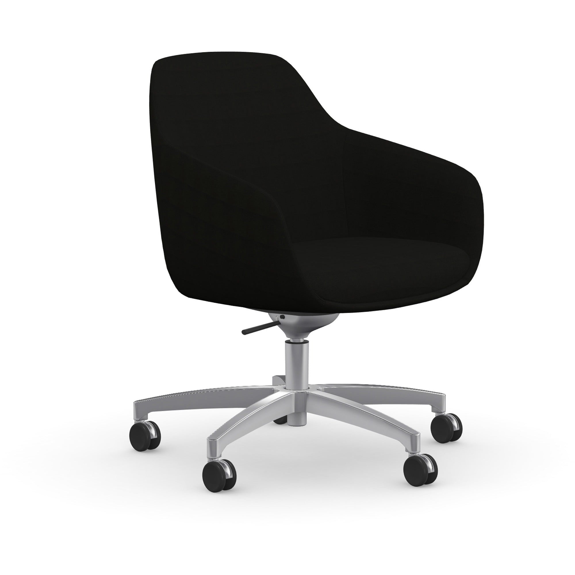 9 to 5 Seating Lilly 5-Star Base Fabric Lounge Chair, Onyx, Upholstered Cushioned Seat and Back, Aluminum Silver Base, 5 Casters, 1 Each