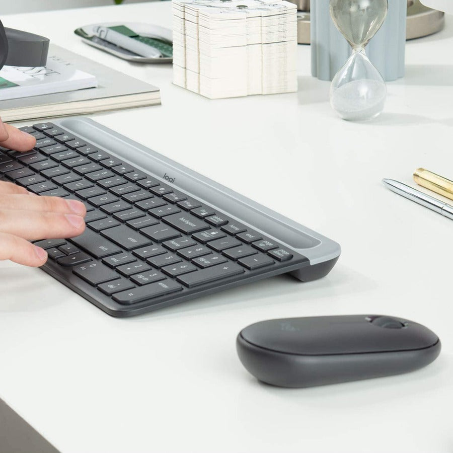 USB Scissors Wireless RF 2.40 GHz Keyboard - English - Graphite - USB Wireless RF Mouse - Optical - 1000 dpi - Scroll Wheel - Graphite - Symmetrical - AA, AAA - Compatible with Desktop Computer, Notebook for PC - 1 Each
