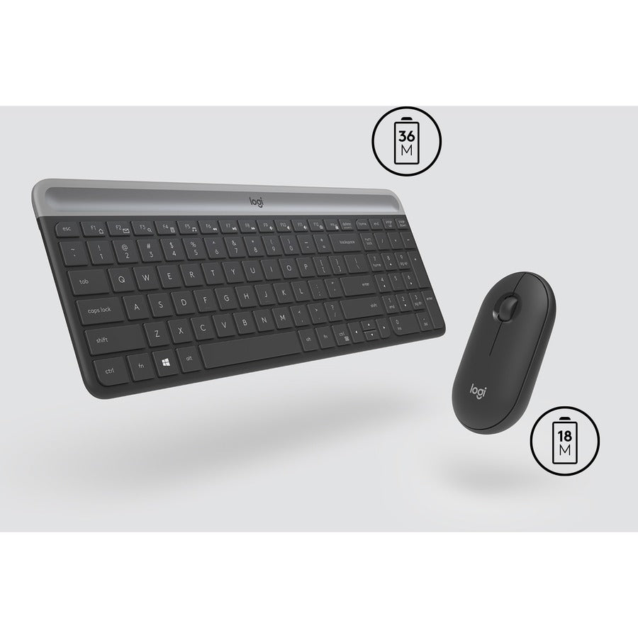 USB Scissors Wireless RF 2.40 GHz Keyboard - English - Graphite - USB Wireless RF Mouse - Optical - 1000 dpi - Scroll Wheel - Graphite - Symmetrical - AA, AAA - Compatible with Desktop Computer, Notebook for PC - 1 Each