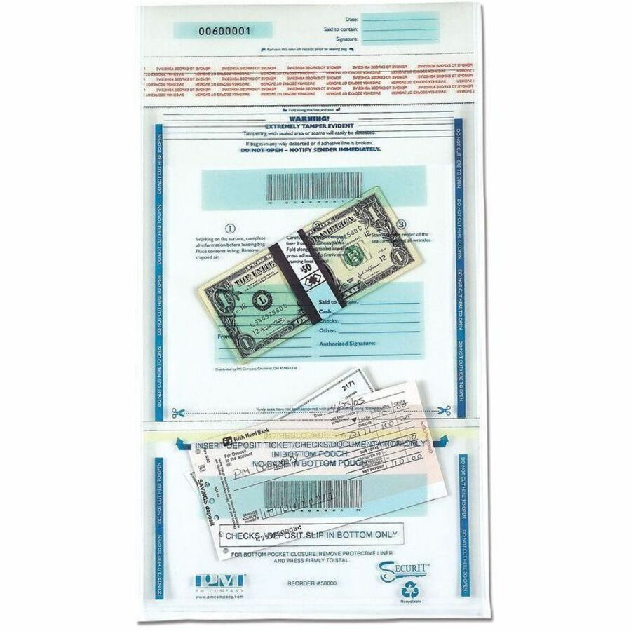 15" Length x 11" Width x 6 mil (152 Micron) Thickness - Clear - Plastic - Currency, Check, Receipt - 100 / Pack