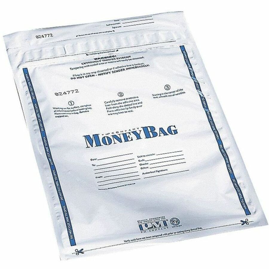 ICONEX SecurIT 9x12 Disposable Deposit Bags - 12" Length x 9" Width - White - Plastic - Money - 100 / Pack