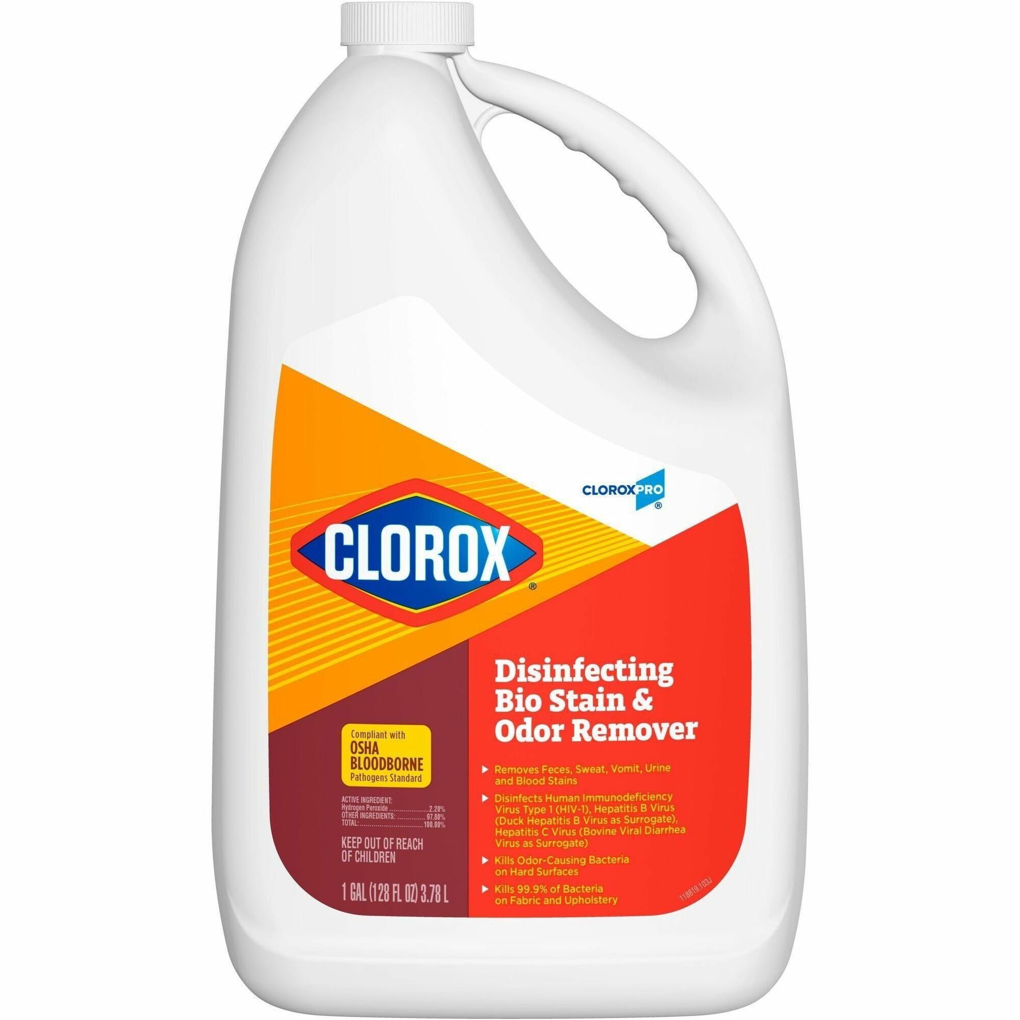 CloroxPro™ Disinfecting Bio Stain & Odor Remover Refill - 128 fl oz (4 quart) - Bleach-free, Deodorize - Translucent - 1 Each
