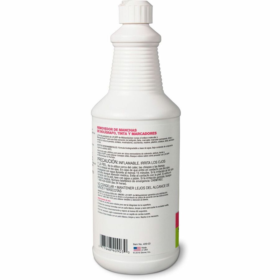 Mötsenböcker's Lift Off Pen/Ink/Marker Stain Remover - 32 fl oz (1 quart) - Environmentally Friendly, Water Based, Color Safe - White - 1 Each