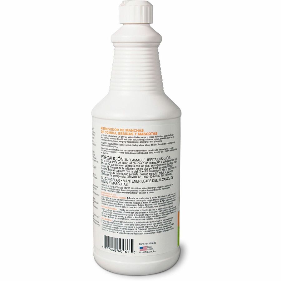 Mötsenböcker's Lift Off Food/Drink/Pet Stain Remover - 32 fl oz (1 quart) - Environmentally Friendly - White Bottle - 1 Each