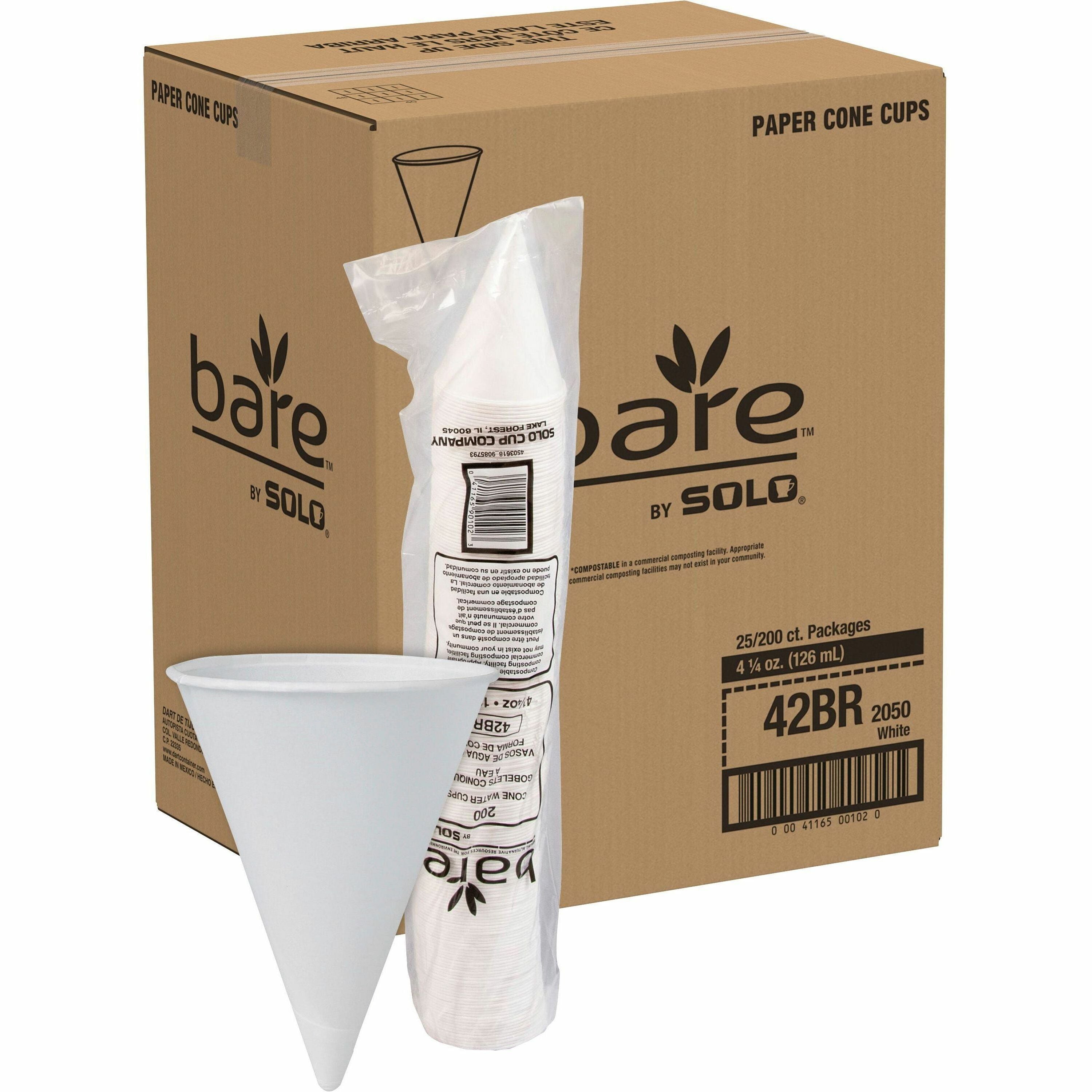 4.25 fl oz - Cone - White - Paper - Water - 200/Bag - 25 / Carton