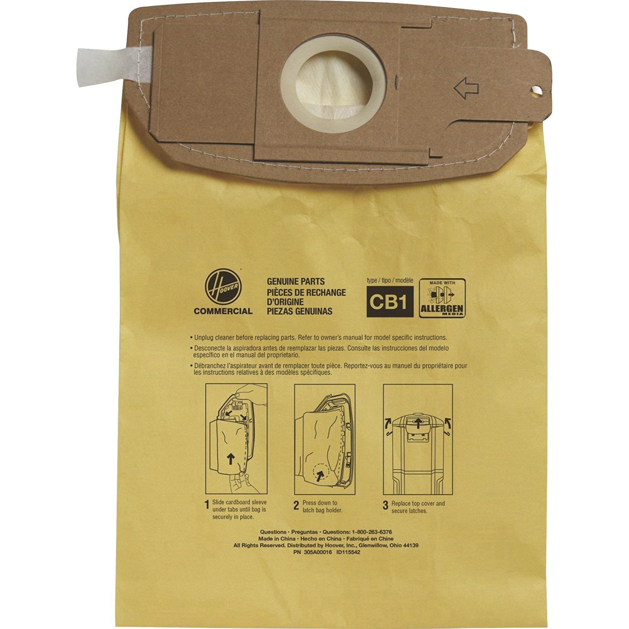 Hoover HushTone 6-Quart Vacuum Bags - 1 Pack - Type CB1 - 1.50 gal - Durable, Self-sealing, Disposable, Micro Allergen - Yellow