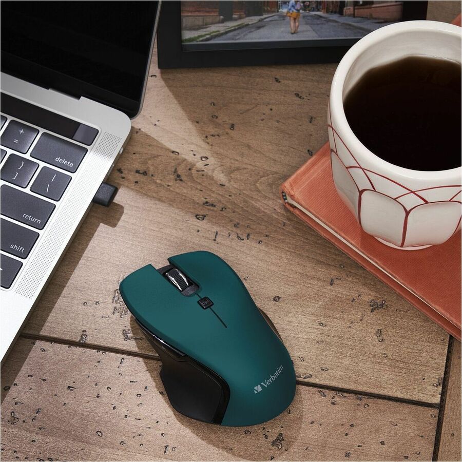 Verbatim Mouse - Blue LED/Optical - Wireless - Radio Frequency - 2.40 GHz - Teal - USB Type C - 1600 dpi - 6 Button(s) - 1 Each