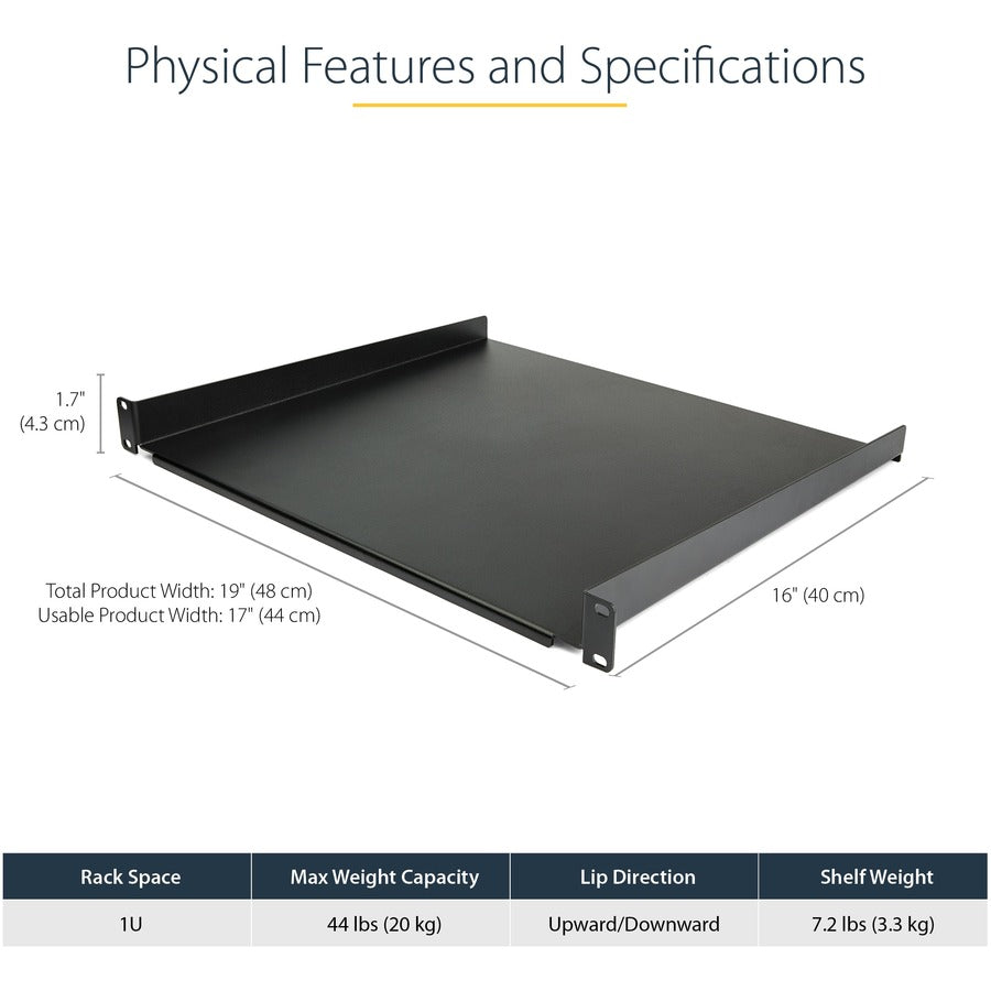 StarTech.com 1U Server Rack Shelf - 16 in. Deep