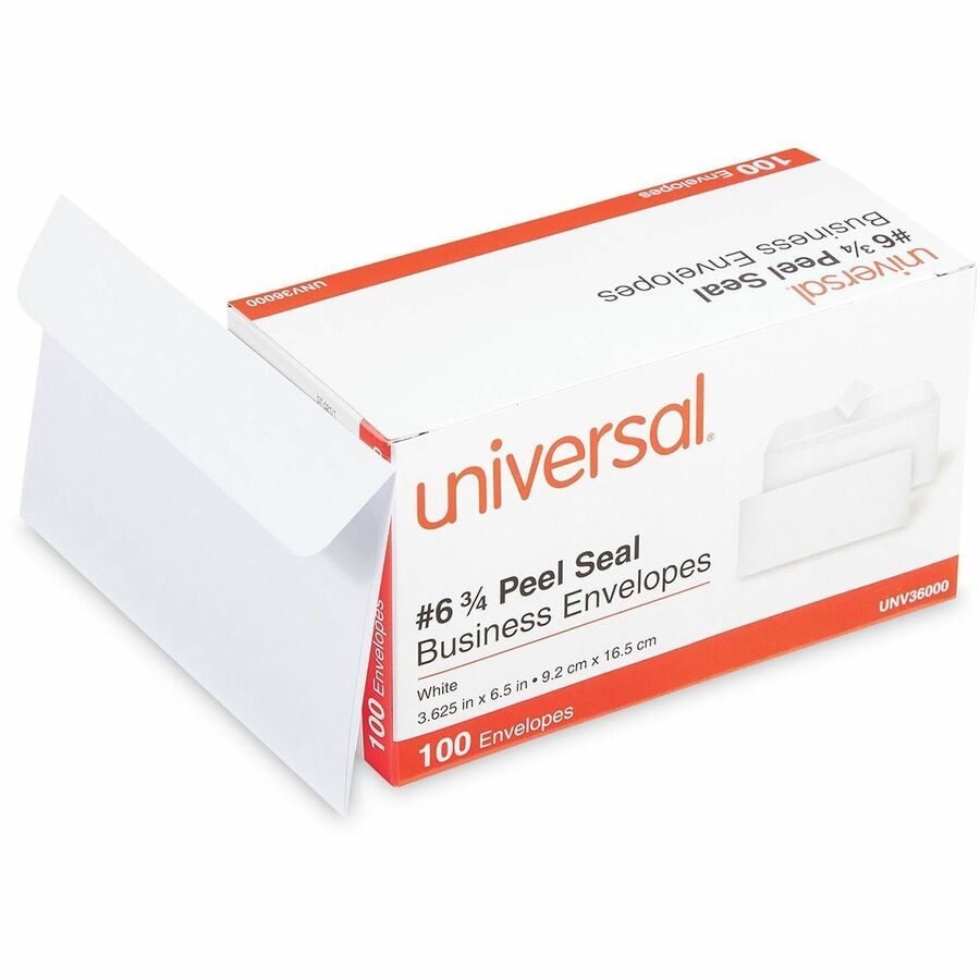 Business Envelope, #6 3/4, 24 lb, Self Adhesive, White, Paper Stock, 100/Box