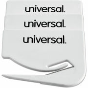 Universal Manual Letter Opener - Concealed Steel Blade - Plastic Handle - Handheld - White - 3 / Pack