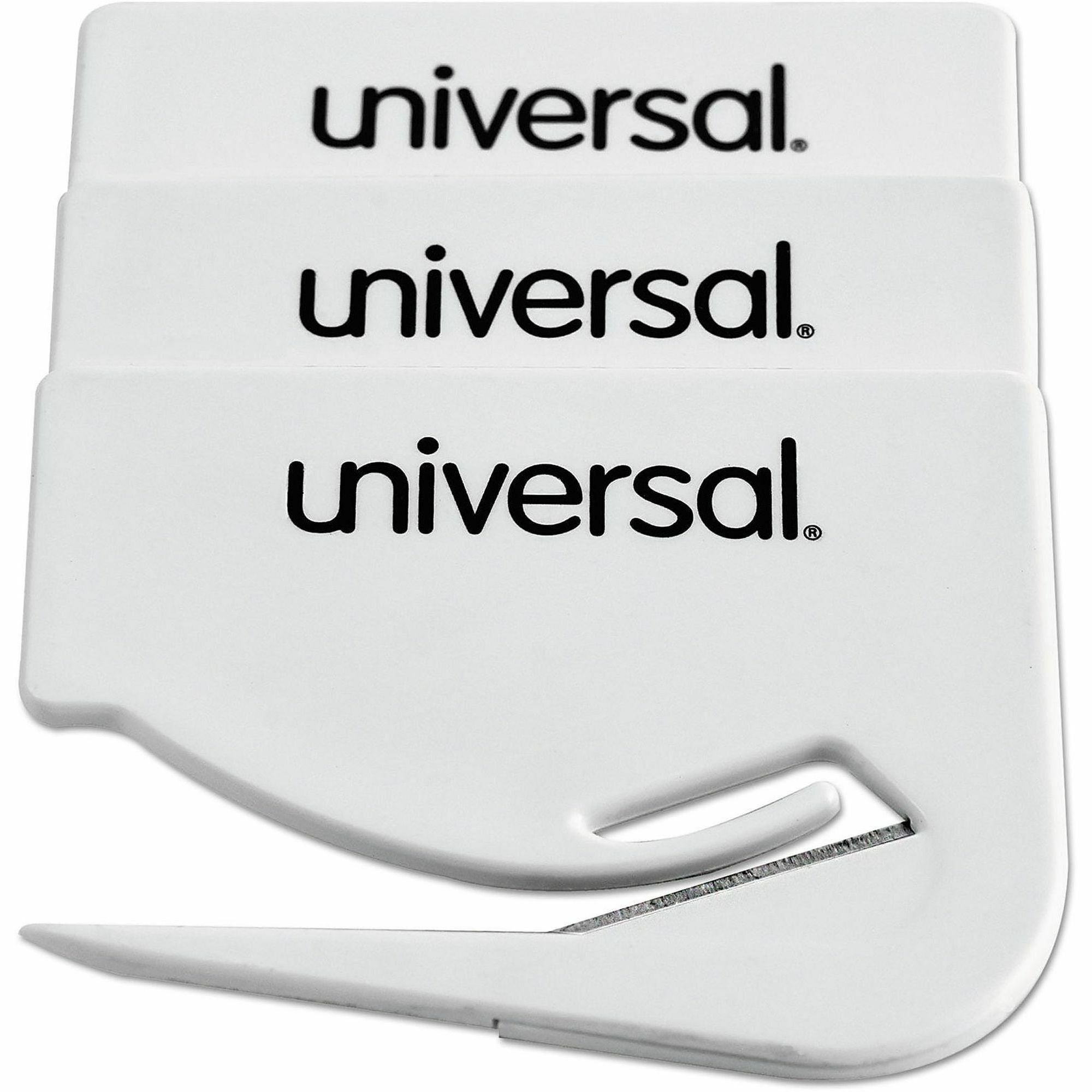 Universal Manual Letter Opener - Concealed Steel Blade - Plastic Handle - Handheld - White - 3 / Pack