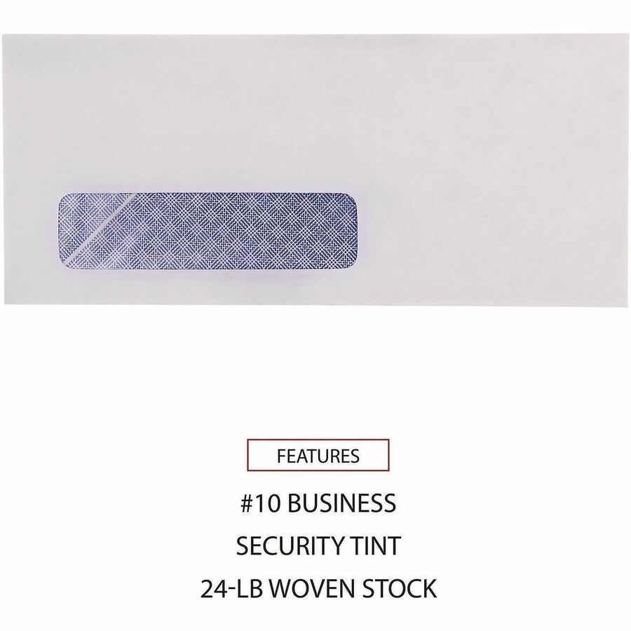 Universal Envelope, #10, 9 1/2" x 4 1/10", 24 lb, Gummed, White, Paper Stock, Security Tint, 500/Box