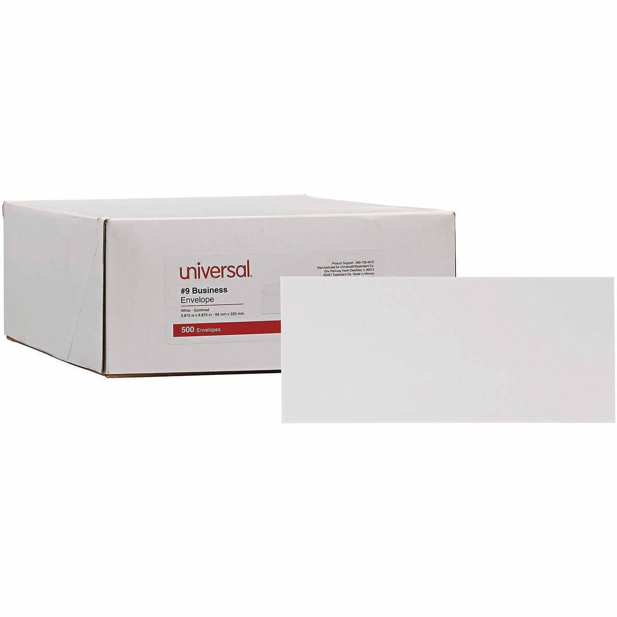 Universal Envelope, Business, #9, 24 lb, Gummed, White, Paper Stock, 500/Box