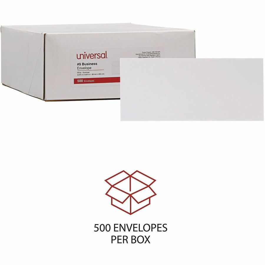 Universal Envelope, Business, #9, 24 lb, Gummed, White, Paper Stock, 500/Box