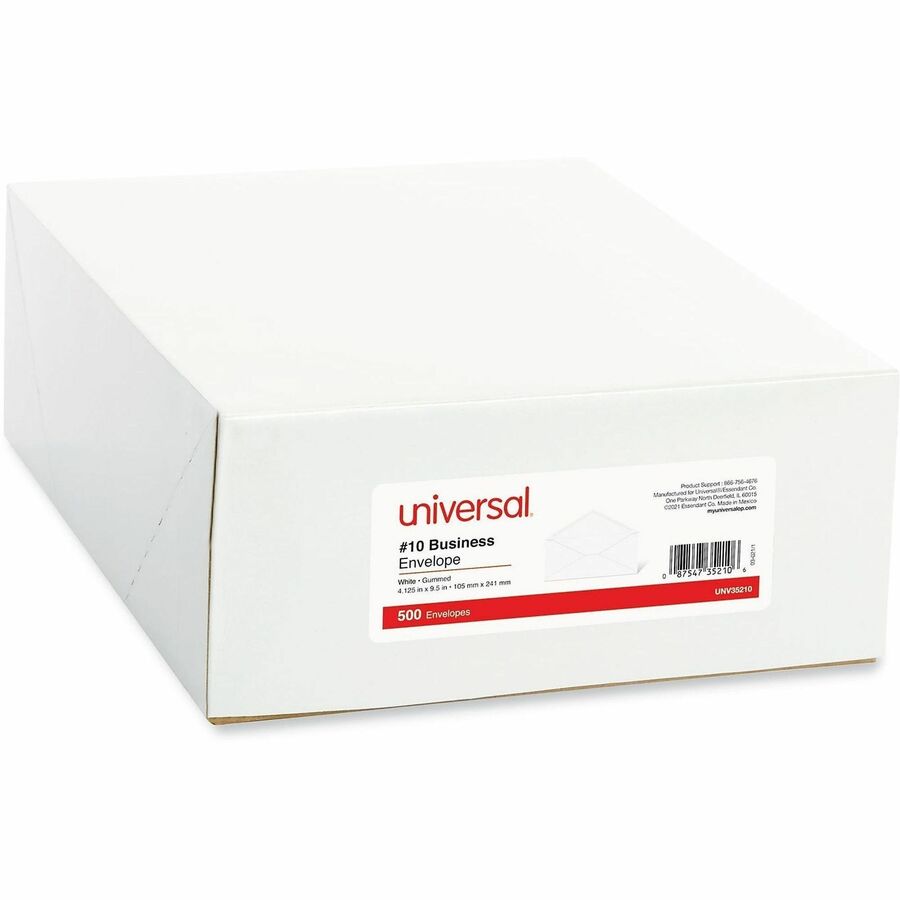 Universal Envelope, #10, 9 1/2" x 4 1/10", 24 lb, Gummed, White, Paper Stock, 500/Box