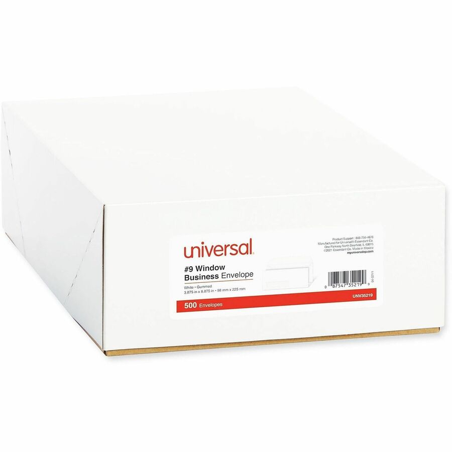 Universal Envelope, Business, #9, 24 lb, Gummed, White, Paper Stock, 500/Box