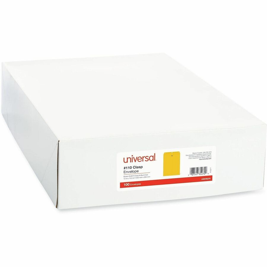 Universal Envelope - Clasp - #110 - 15 1/2" Width x 12" Length - 28 lb - Clasp/Gummed Flap - Brown Kraft - Kraft Paper - 100 / Box