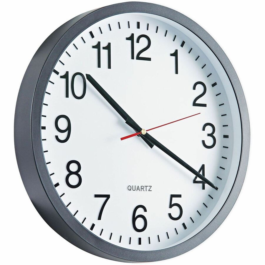 Universal Wall Clock, Analog, Quartz Movement, Black Plastic Case, Glass Face, Red Hands, 11.5" Face Diameter, 12.6" Overall Diameter, Requires 1 AA Battery (Not Included), 1 Clock