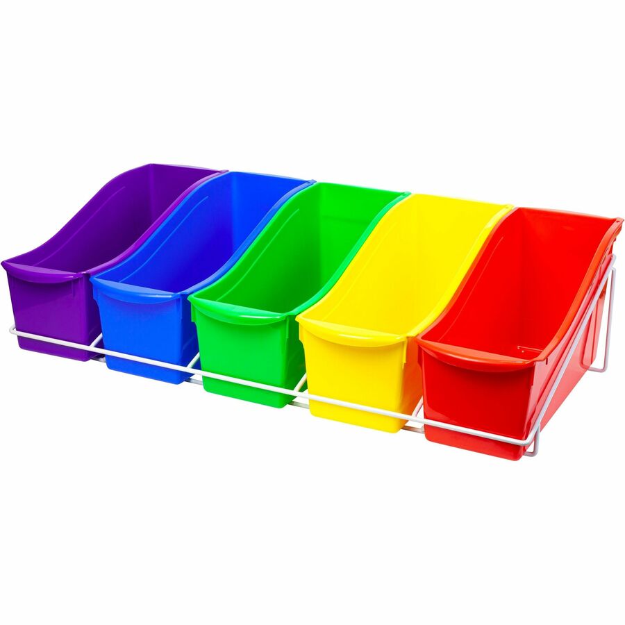 Storex Large Book Bins Metal Shelf Rack