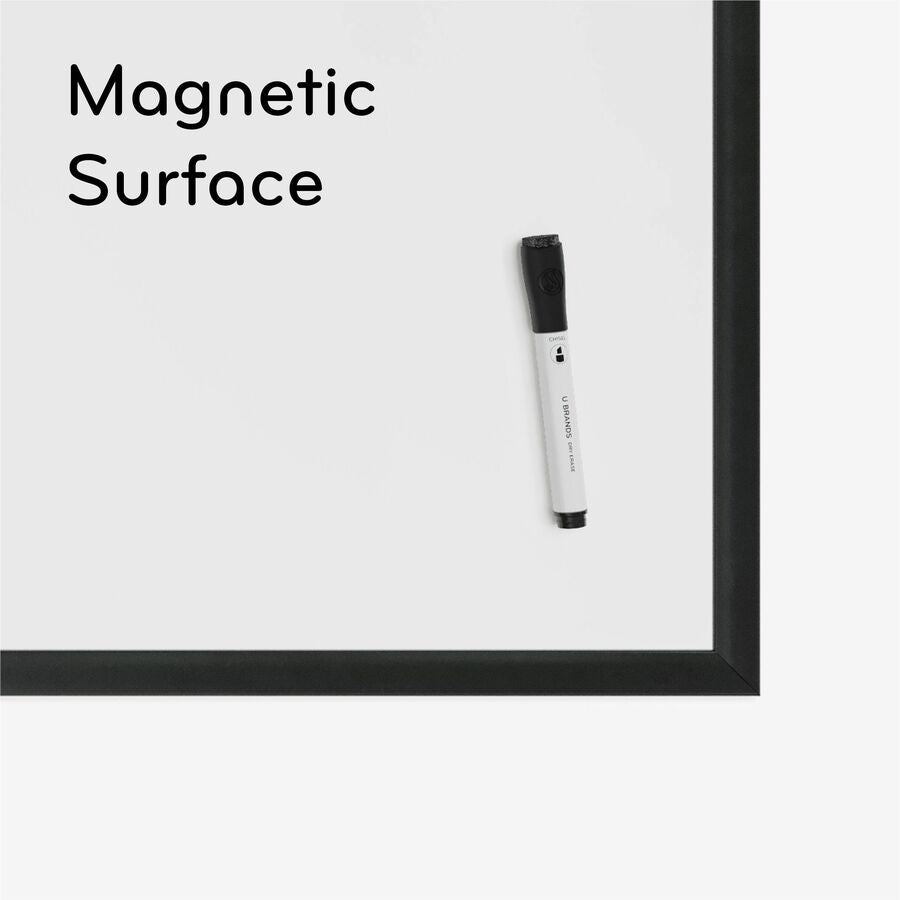 U Brands Magnetic Dry-Erase Board - 36" (3 ft) Width x 36" (3 ft) Height - White Painted Steel Surface - Black Wood Frame - Square - Horizontal/Vertical - Magnetic - 1 Each