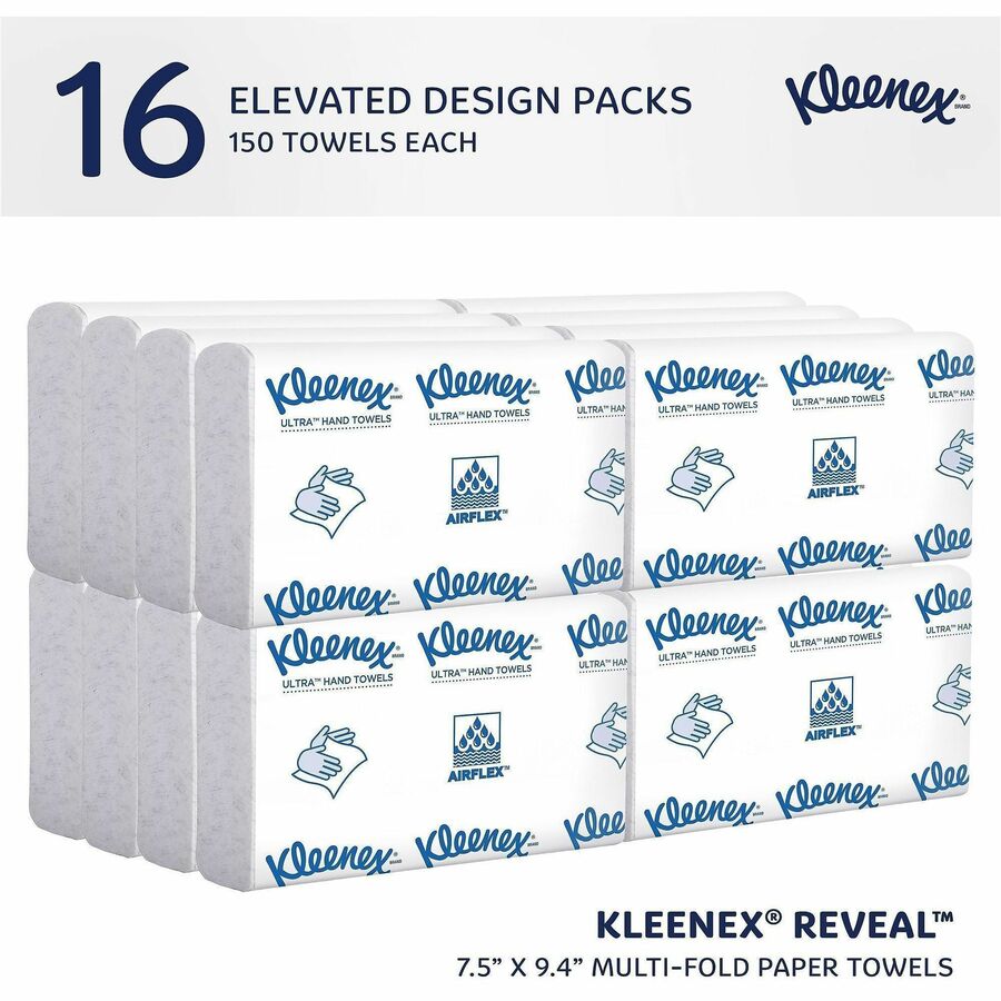 Multifold - 7.50" Width x 9.40" Length - Embossed Kleenex Brand Logo - White - 150/Pack - 1 Carton