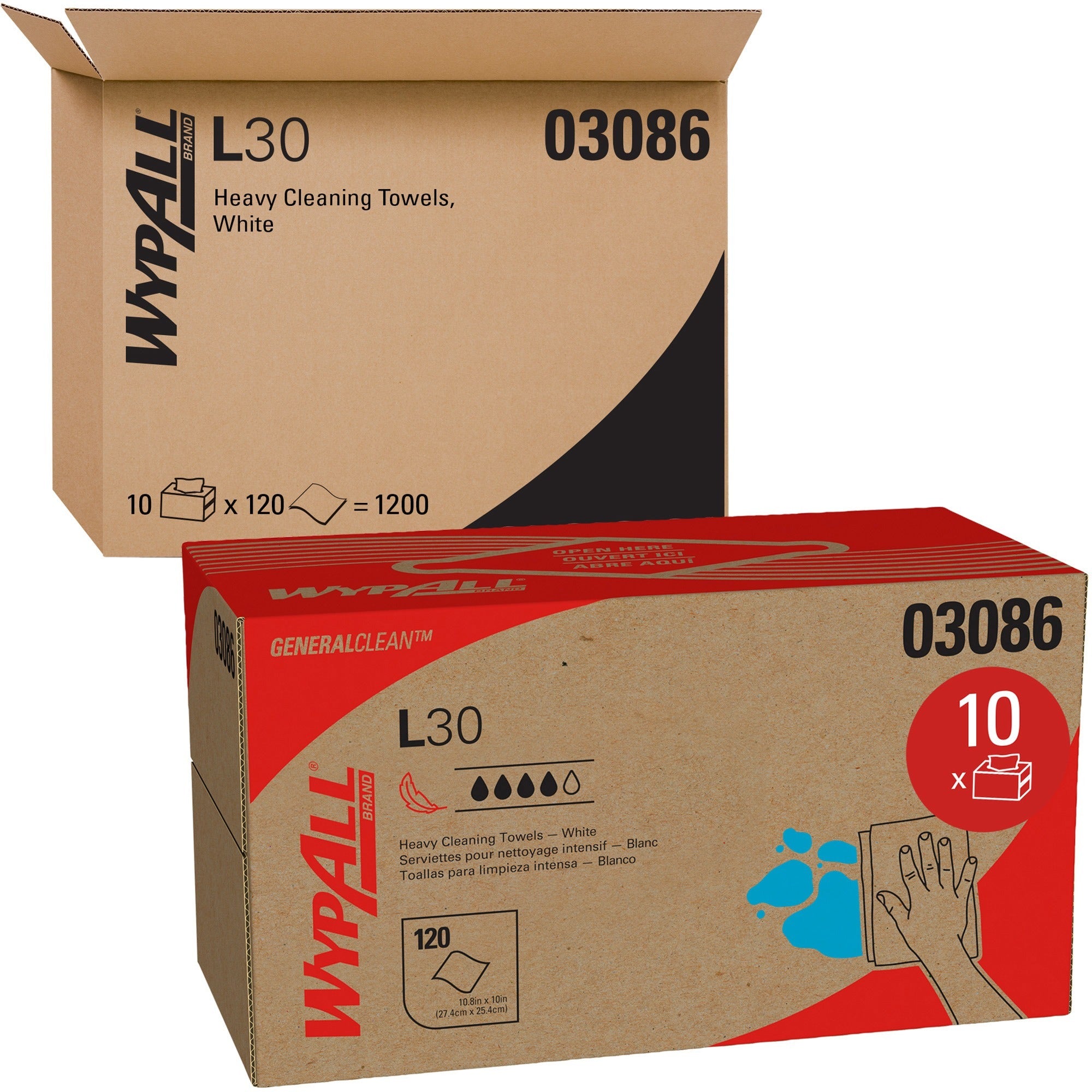Wypall General Clean L30 Heavy Cleaning Towels - 10" Width x 9.80" Length - White - 120/Box - 1 Carton