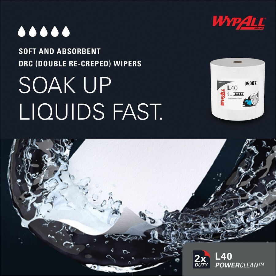 Wypall PowerClean L40 Extra Absorbent Towels - 12.20" Width x 12.40" Length - 750 Sheets/Roll - White, Blue - Cellulose - 1 Roll