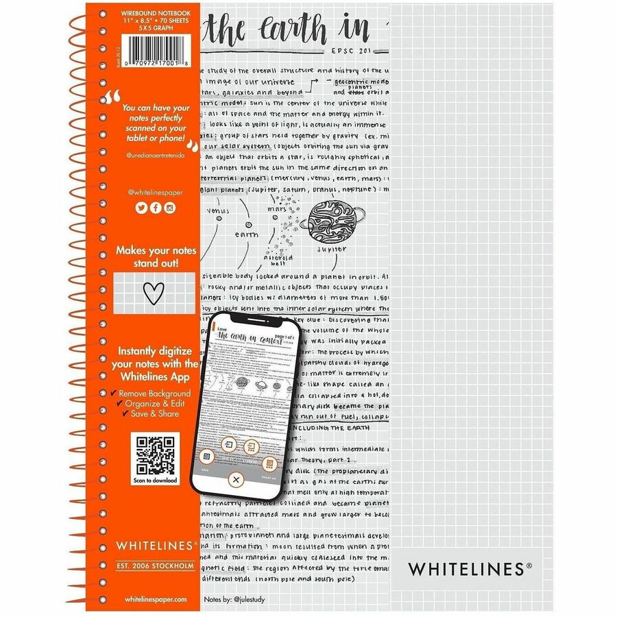 70 Sheets - 140 Pages - Printed - Spiral Bound - Both Side Ruling Surface - 20 lb Basis Weight - 75 g/m² Grammage - 11" x 8 1/2" Sheet Size - 0.33" Height x 8.5" Width x 11" Length - Gray Paper - Orange Binding - SBS Board, Chipboard Cover - 1 Carton