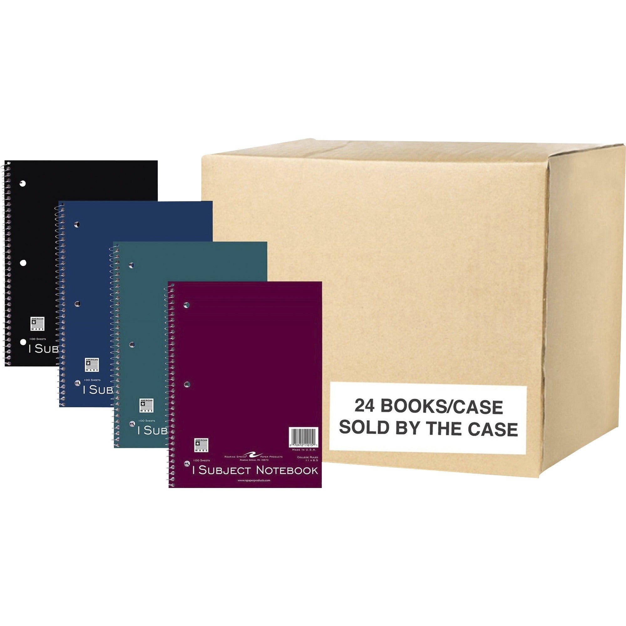 Roaring Spring College Ruled One Subject Spiral Notebook, 100 Sheets, 200 Pages, 11" x 8.5", Spiral Bound, 3-Hole Punched, Assorted Kraft Covers, 1 Carton