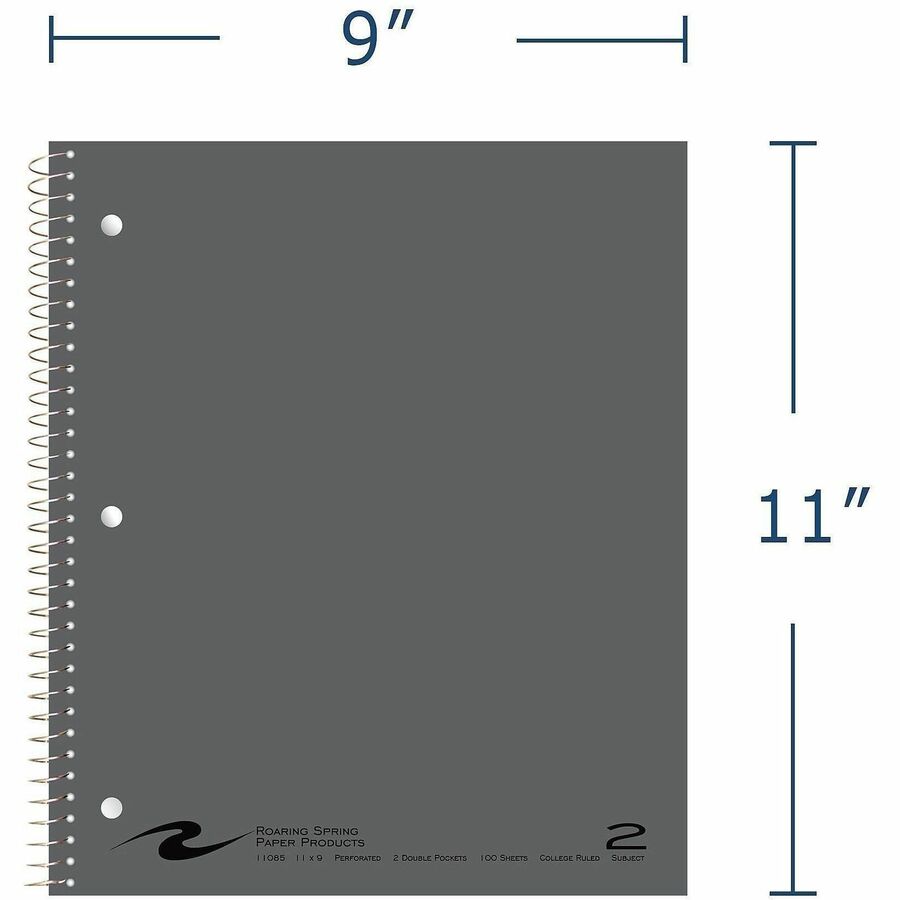 100 Sheets - 200 Pages - Printed - Spiral Bound - Both Side Ruling Surface - Red Margin - 3 Hole(s) - 15 lb Basis Weight - 56 g/m² Grammage - 11" x 9" Sheet Size - 0.50" Height x 9" Width x 11" Length - White Paper - 1 Carton