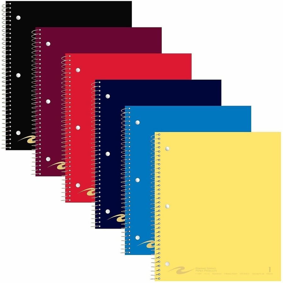 Roaring Spring College Ruled One Subject Spiral Notebook, 100 Sheets, 200 Pages, 11" x 9", Spiral Bound, 3-Hole Punched, Assorted Covers, 1 Carton