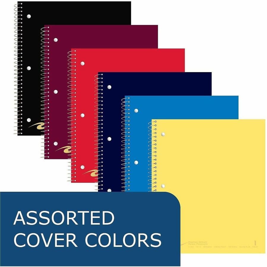 Roaring Spring College Ruled One Subject Spiral Notebook, 100 Sheets, 200 Pages, 11" x 9", Spiral Bound, 3-Hole Punched, Assorted Covers, 1 Carton
