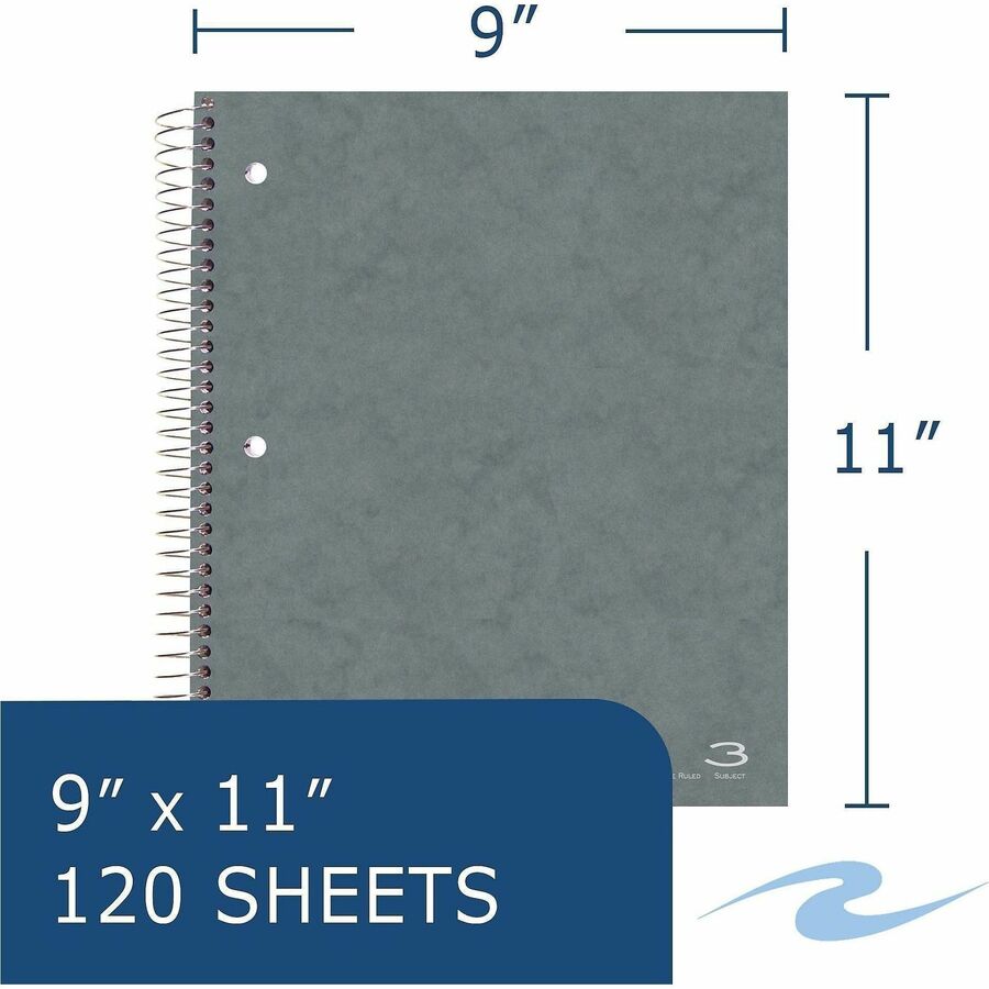 120 Sheets - 240 Pages - Printed - Spiral Bound - Both Side Ruling Surface - Red Margin - 3 Hole(s) - 15 lb Basis Weight - 56 g/m² Grammage - 11" x 9" Sheet Size - 0.50" Height x 9" Width x 11" Length - White Paper - 24 / Carton