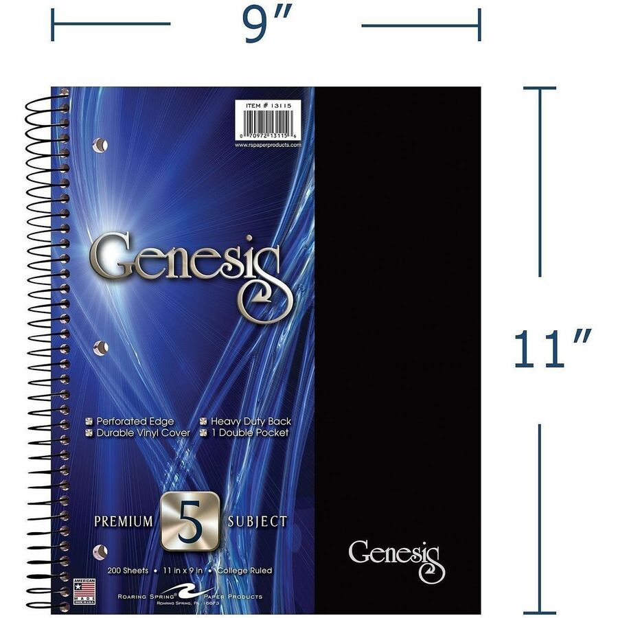 200 Sheets - 400 Pages - Printed - Spiral Bound - Both Side Ruling Surface - Red Margin - 3 Hole(s) - 15 lb Basis Weight - 56 g/m² Grammage - 11" x 9" Sheet Size - 0.75" Height x 9" Width x 11" Length - White Paper - Black Binding - 12 / Carton