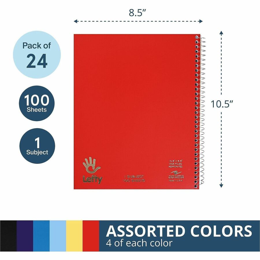 100 Sheets - 200 Pages - Printed - Spiral Bound - Both Side Ruling Surface - Red Margin - 3 Hole(s) - 15 lb Basis Weight - 56 g/m² Grammage - 10 1/2" x 8 1/2" Sheet Size - 0.50" Height x 8.5" Width x 10.5" Length - White Paper - 1 Carton